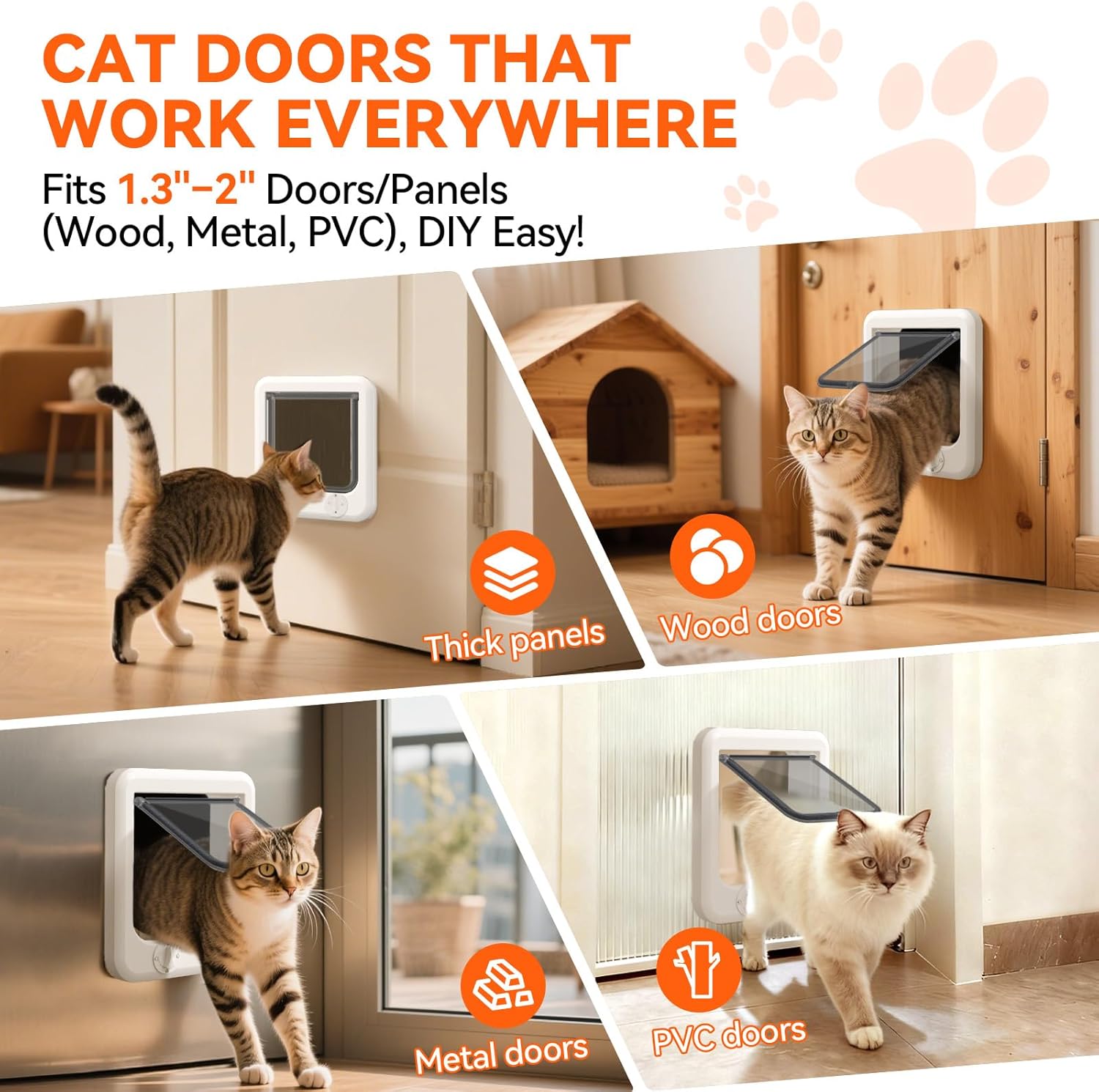 LIBBEPET Cat Door Interior Door, Push & Turn 4-Way Lock Indoor Cat Doors, Reinforced ABS Frame Pet Doors for Cats Up to 18 lbs, Easy DIY Installation for Interior and Exterior Doors, Lagre