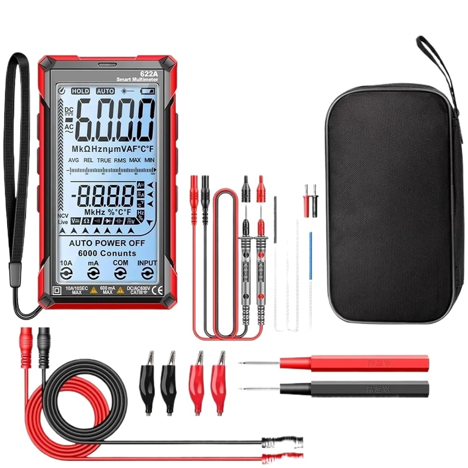 622A/622B Multimeter 10A Tester Meter Auto Range True RMS DC/AC Voltage Analog with Lamp Smart Display Multitesters(622A)