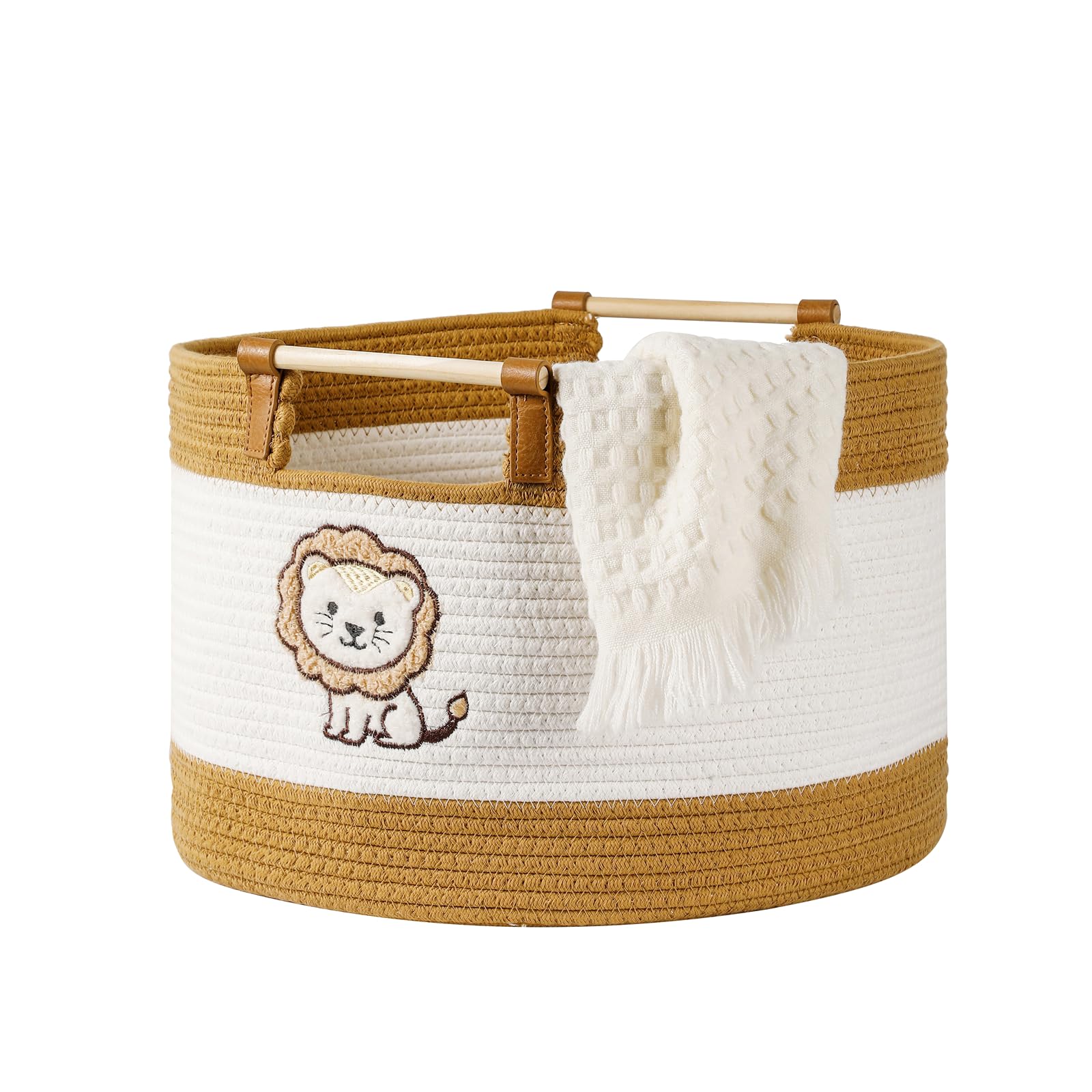 Großer Deckenkorb, 35 l, Baumwollseilkorb mit Holzgriffen, gewebte Körbe für Kinder, Stofftierspielzeug, Aufbewahrung für Kinderzimmer, Wäschekorb, Kleidung, Babykorb, Jungen, Geschenkkörbe, leer