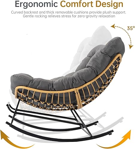 Miniatura 5 de Silla de mimbre para exteriores, silla tumbona de patio de gran tamaño con ratán de polietileno resistente al agua, reposapiés ajustable y comodidad