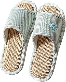 Linen Open-Toe Slide Slippers for Women, Non-Slip Indoor Outdoor House Shoes with Comfortable Sole
