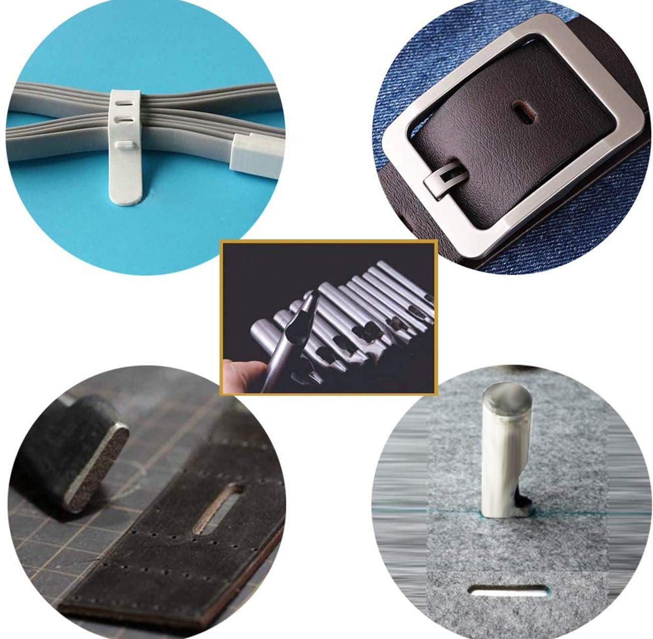 12 Pcs Leather Craft Hole Punch Set 2-5mm Oval Shape Punch Cutter Tool for Leather Watch Bands Belts Canvas Paper Plastics Working