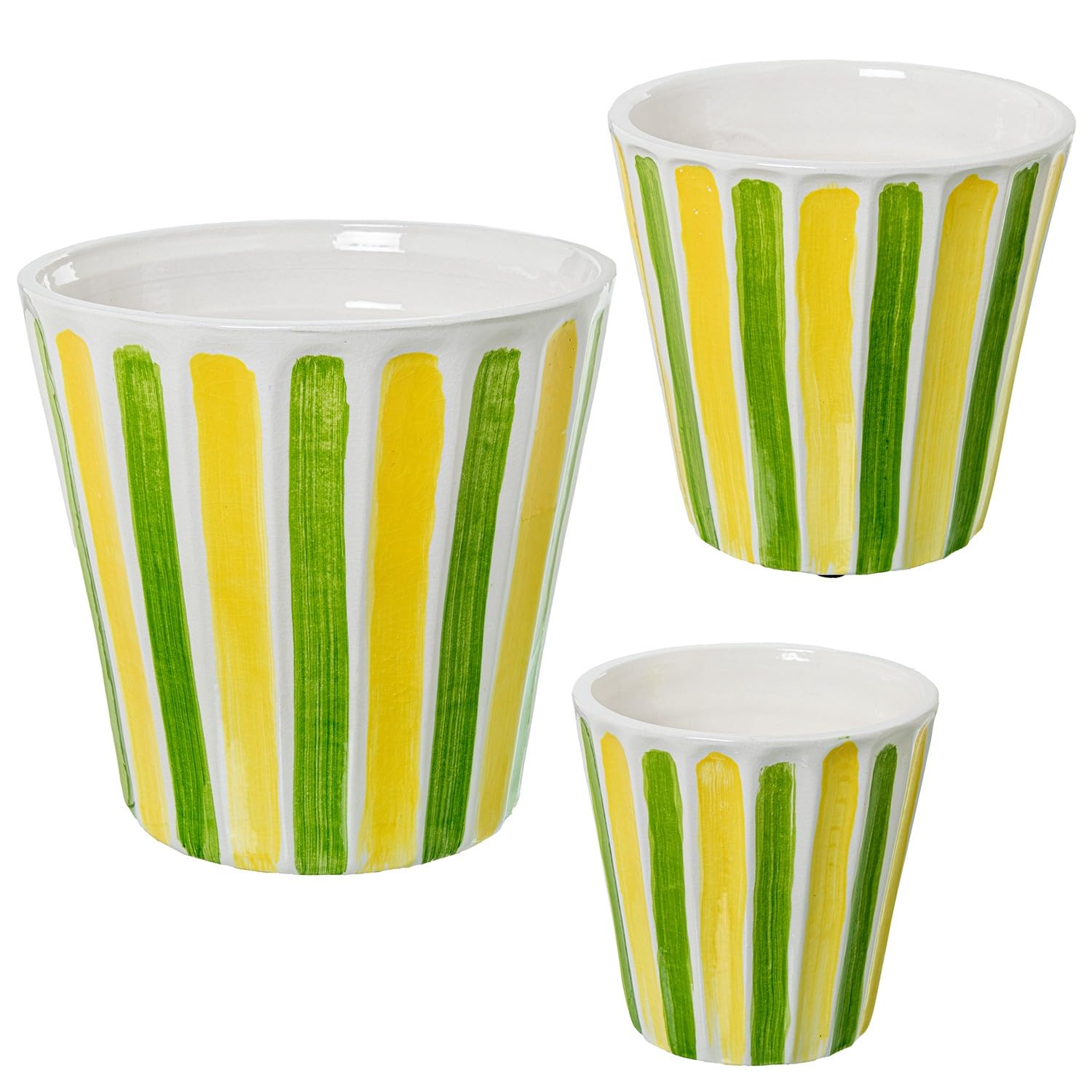 Lot de 3 pots en céramique jaune vert blanc 28x28x27 cm pour plantes