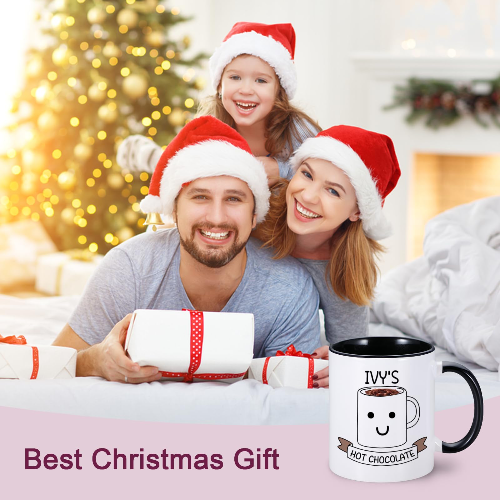 Personalized Christmas Mugs - Custom Name & Initial Hot Cocoa Cups For Kids (11oz) - View #5