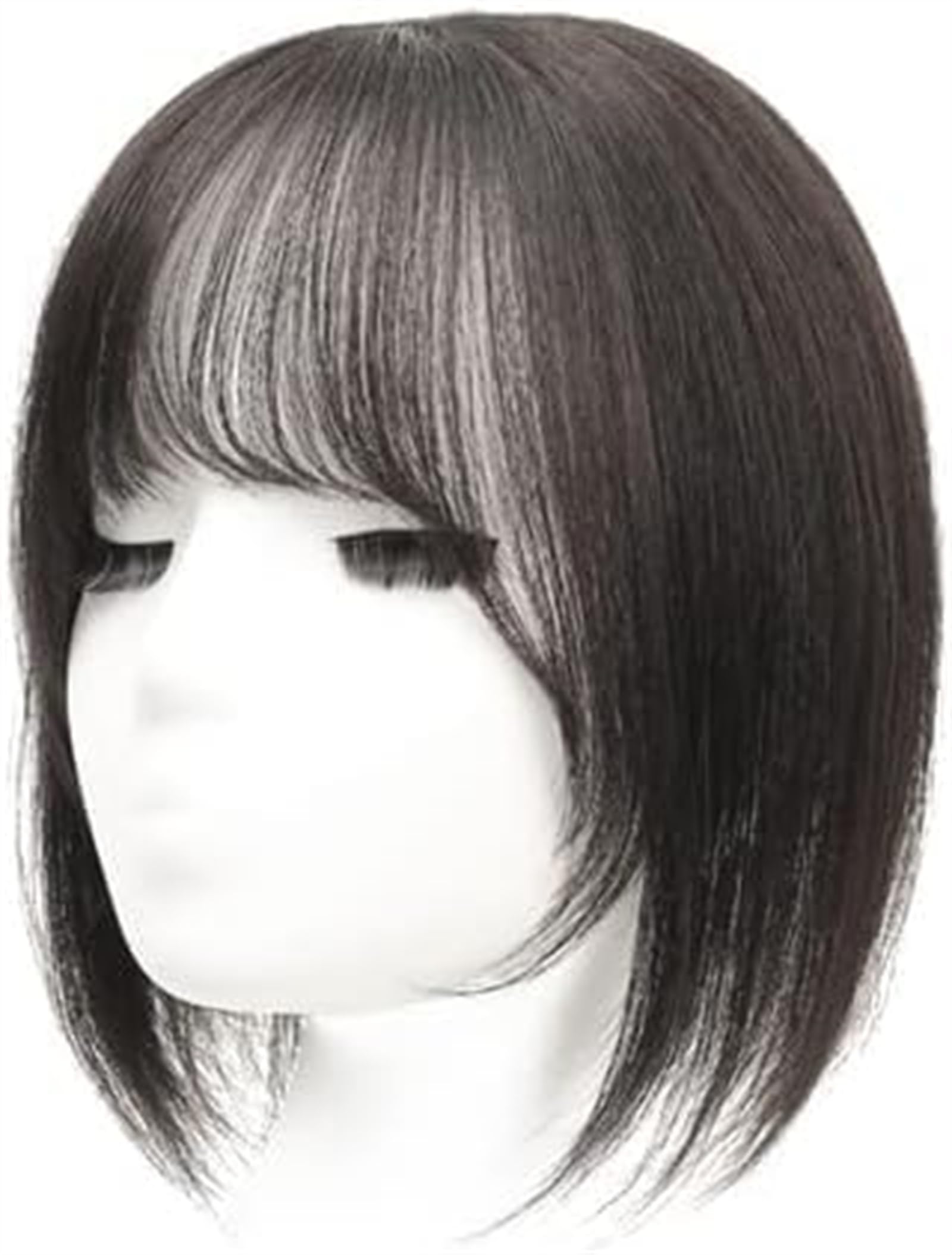 前髪 部分ウィッグ つむじ ヘアピース 100%人毛 もみあげ付きウィッグ 自然 薄型 女性用 かつ ブラック 20CM