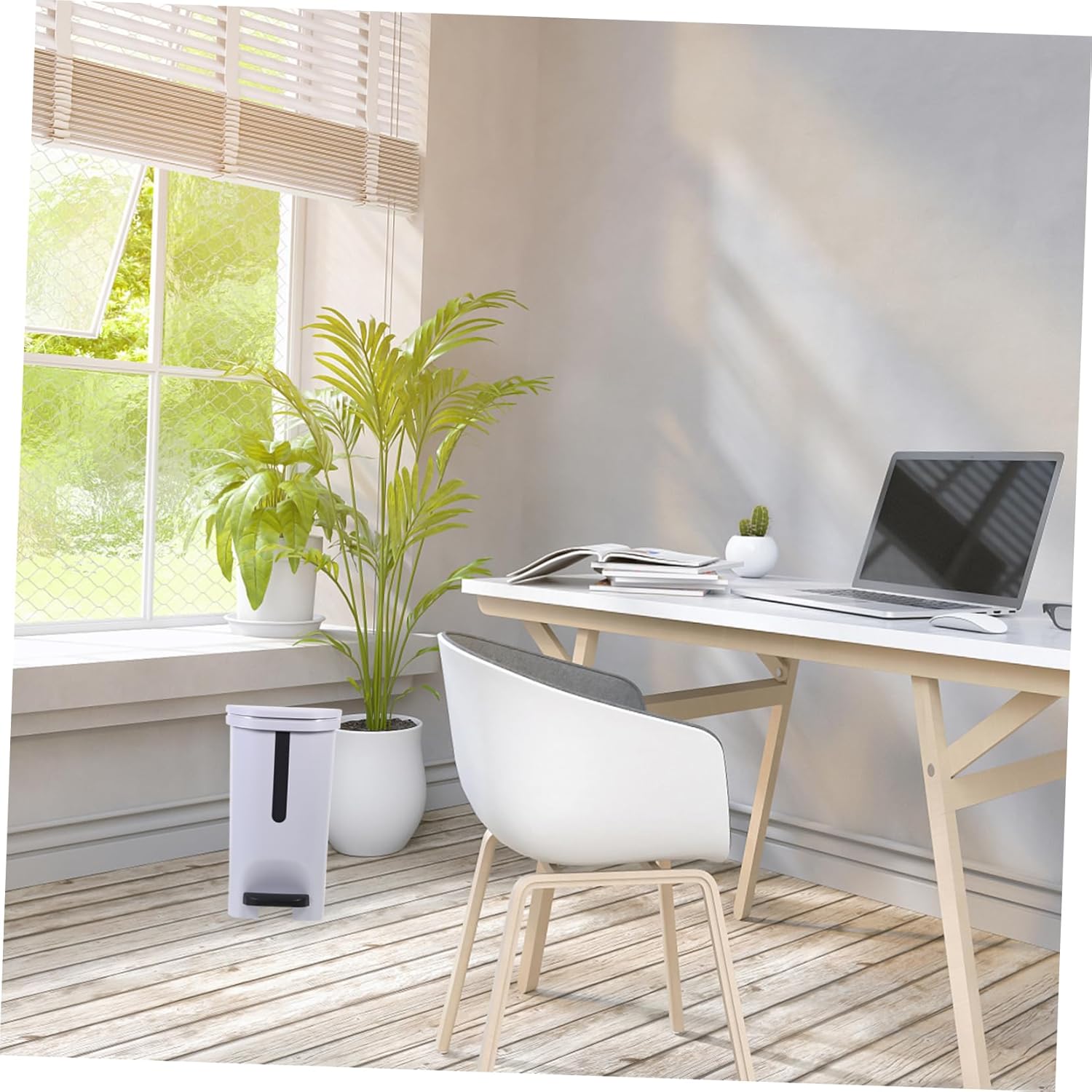 DOITOOL Garbage Can Plastic Office Home Trash Can Trash Can with Lid Bathroom Nordic Style Bathroom Garbage Container Bedroom Trash Basket Step-on