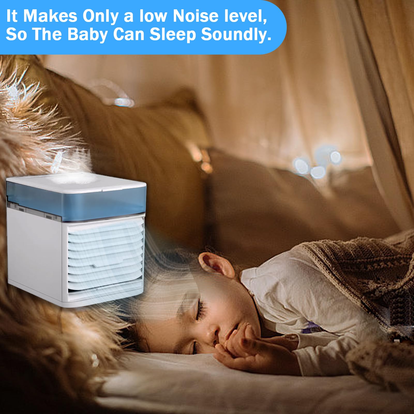 Mobile Klimageräte Mini Luftkühler, Mobile Klimaanlage, Air Cooler, Luftbefeuchter, USB Tragbare Klimaanlage Luftkühler für Büro, Persönlich Ventilator Mit Nachtlicht, für Wohnung & Büro