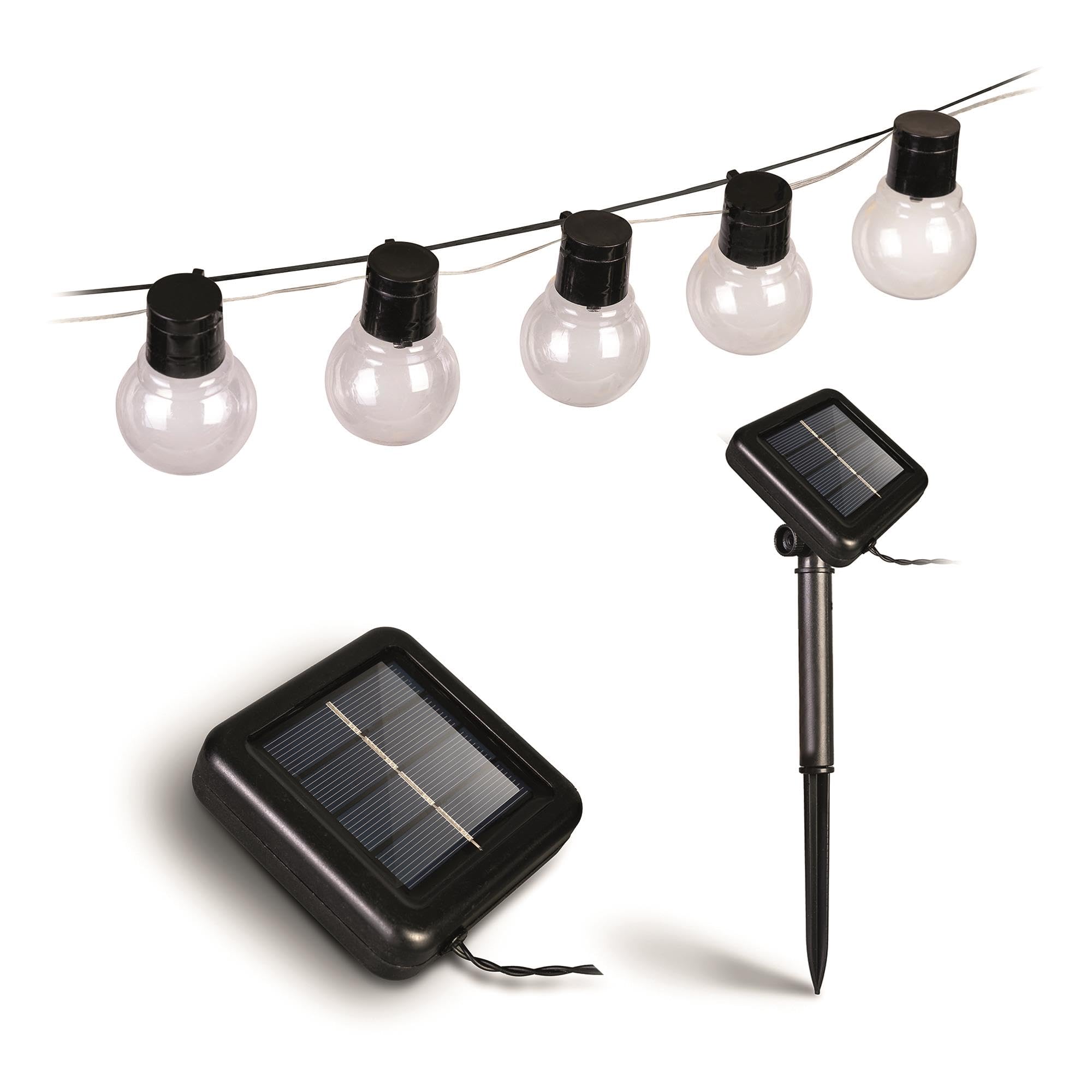 Suprema, Cadena luminosa exterior solar 10 m, 40 luces LED, sensor crepuscular, juegos de luces, USB-C, IP45, mando a distancia y accesorios incluidos