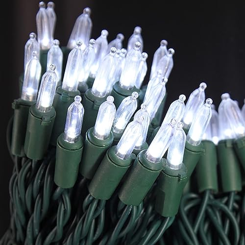 Miniatura 4 de Dazlinli 150 luces LED de Navidad blancas frías en cable verde, luces de árbol de Navidad de 50 pies, certificado UL para interiores y exteriores
