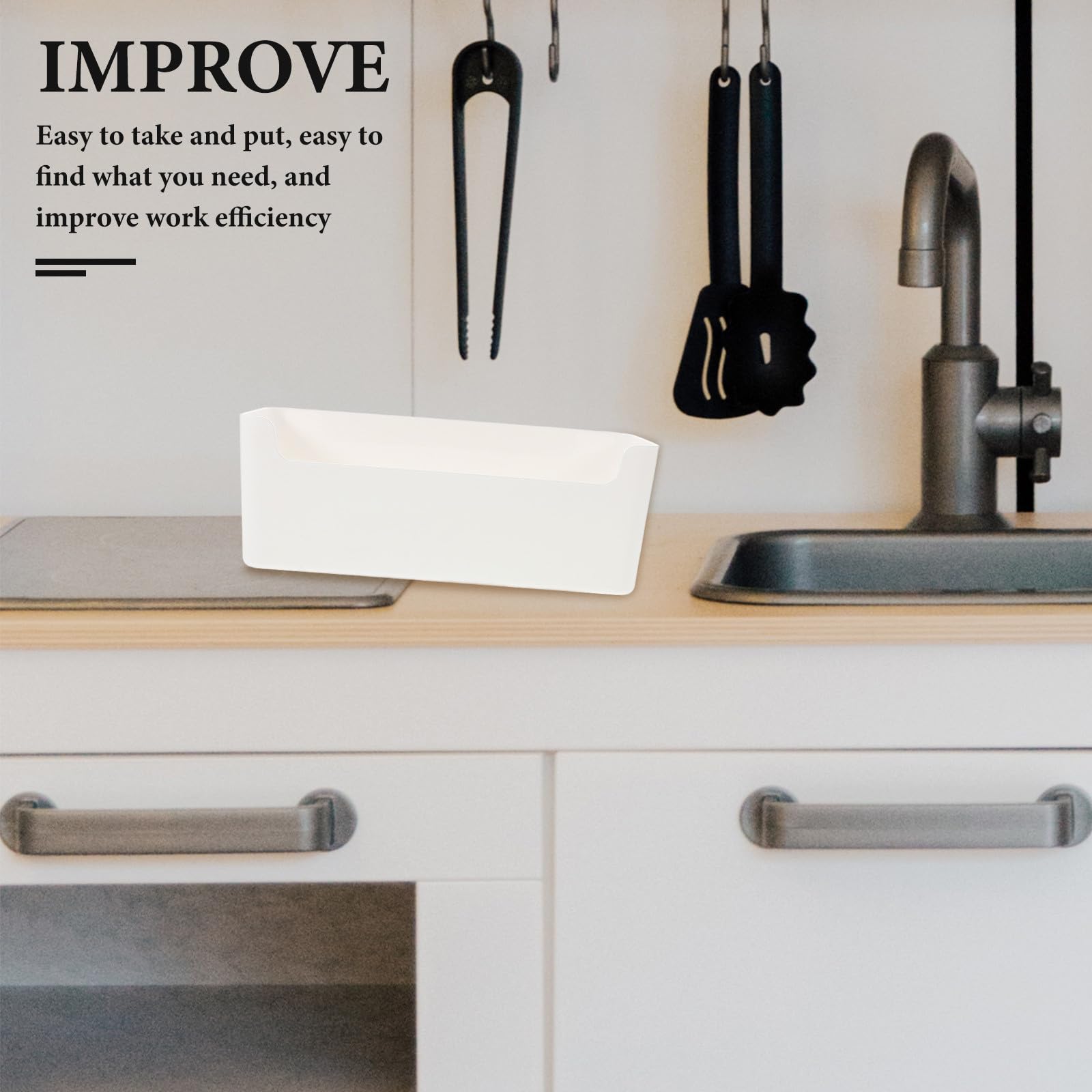Gatuida Organizzatore per Cassetti da Cucina in Plastica Bianca 8 Pezzi, Divisore per Utensili e Spezie, Contenitore Salvaspazio per Armadietti, per Organizzazione Cucina e Accessori