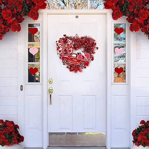 Miniatura 5 de Honrane Corona para el día de San Valentín corona de puerta decoración floral para colgar en la pared para el día de San Valentín boda aniversario