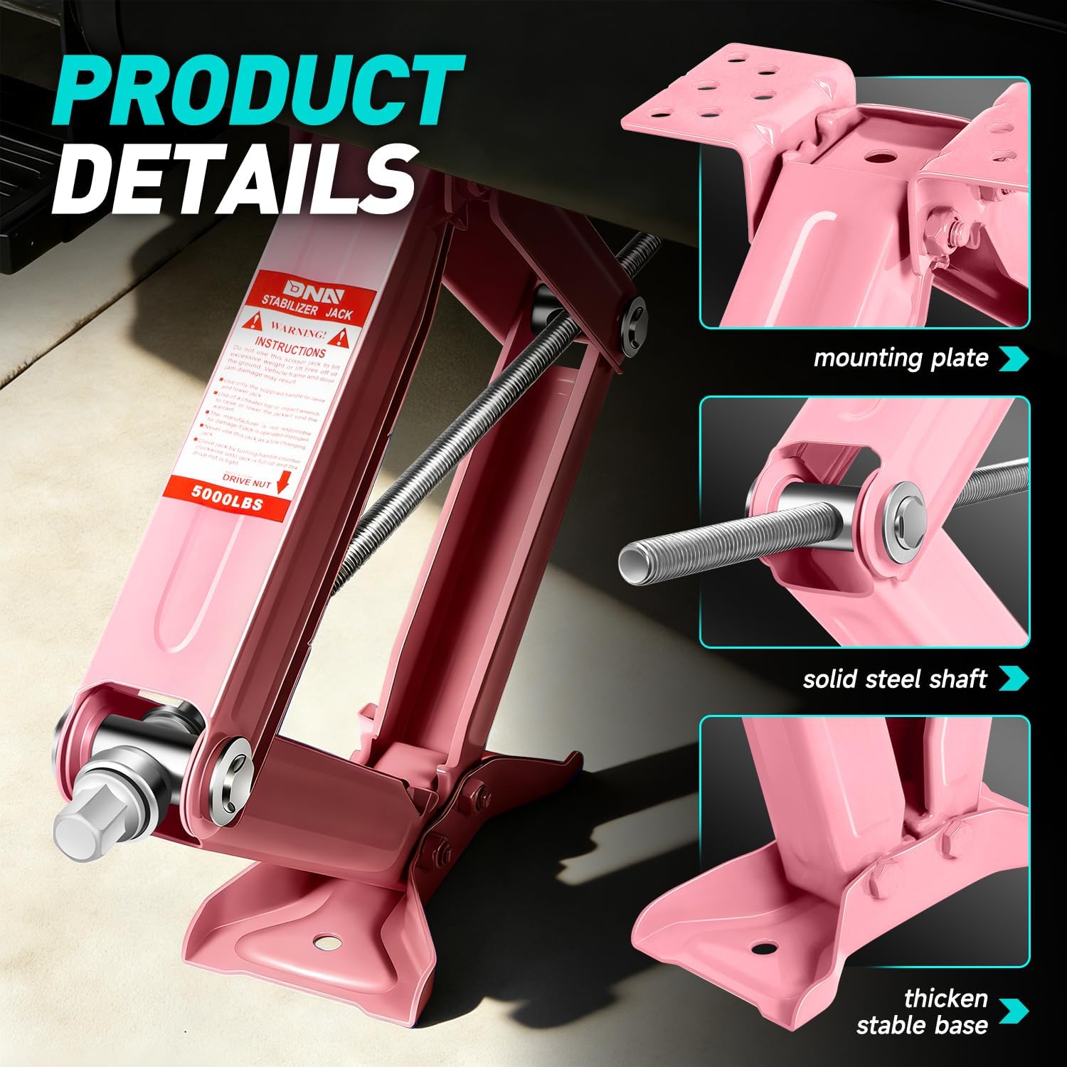 DNA Motoring 2-Pack 5000lbs RV Trailer Stabilizer Leveling Scissor Jacks with Speed Crank Handle, 4-24" Height,Set of 2, Pink, TOOLS-00330-PK