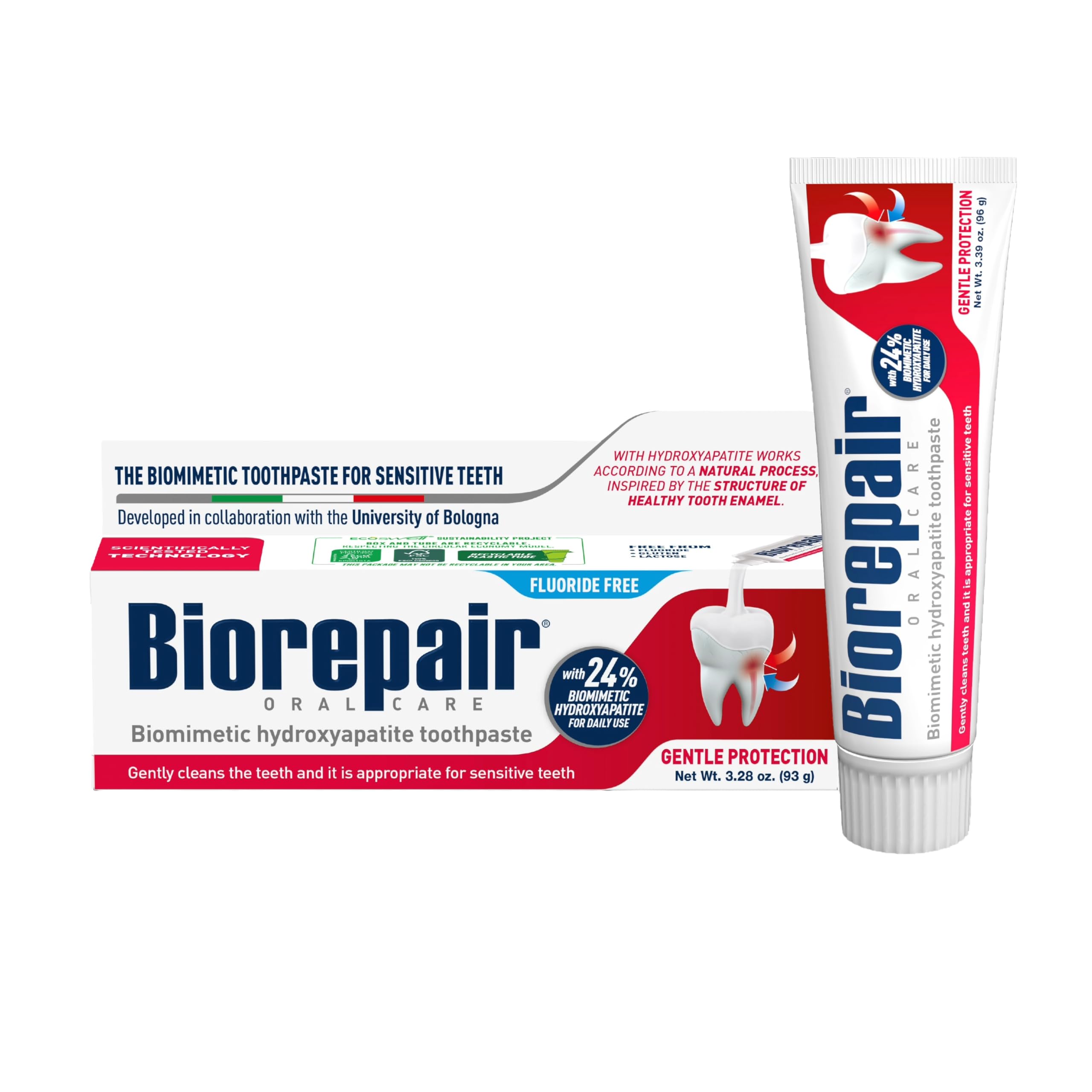 BIOREPAIR Gentle Protection- 24% Hydroxyapatite Toothpaste for Sensitive Teeth, Daily Use, Fluoride Free Toothpaste, Helps Prevents Plaque Build-Up &