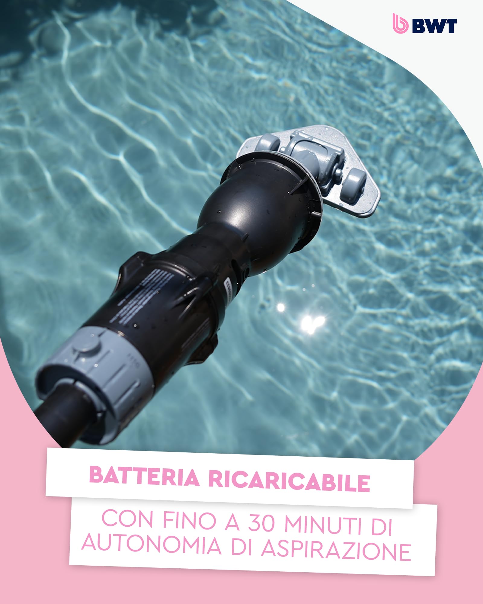Aspiratore piscina BWT FSA200 senza fili | aspirapolvere potente 30 min | pulisci fondo vasca fuori terra | scopa aspirante per acqua | capacità 0,42 l design moderno | Potente aspirapolvere senza fili per il pavimento con massima libertà di movimento