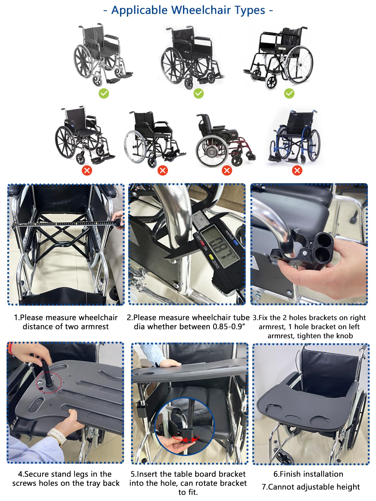 Rollstuhl-Tablett mit Getränkehalter, abnehmbarer Rollstuhl-Schreibtisch, Knietafel für Krankenpfleger, Esshilfe, passend für Rollstuhlarme mit Abstand von 40,6 cm und 50,8 cm, Schwarz