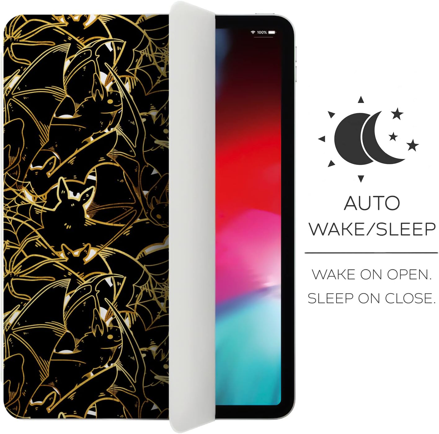 Case for iPad Pro 13 M4 Air M2 11 2024 4th 10.9 2022 10.2 12.9 10.5 9.7 Mini 6 5 4 3 2 1 Stand Cute Celestial Slim fit Closure Bats Art Trend Magnetic Design Print Witchcraft Halloween