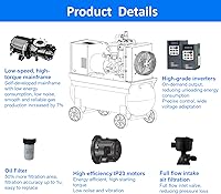 Vista 3 de Compresor de aire de tornillo rotatorio de frecuencia de velocidad variable de 10HP/7.5kw con tanque de 30 galones