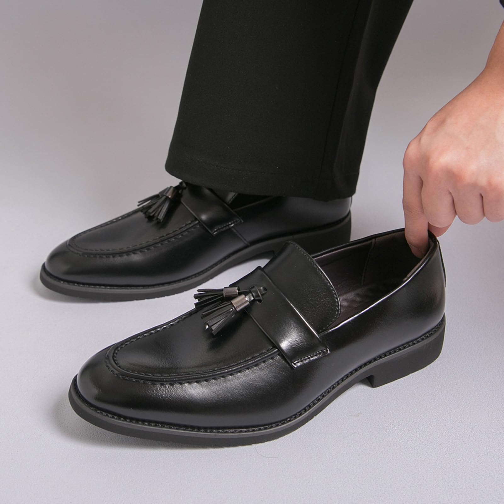 Mocasines con Borlas para Hombre Zapatos de Vestir Cuero PU Zapatos Bajos Formales Negocios Casual
