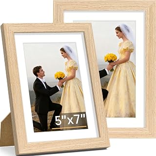 Vittanly 5x7 Picture Frame, Solid Wood Frame with Mat, Natural, 2 Pack