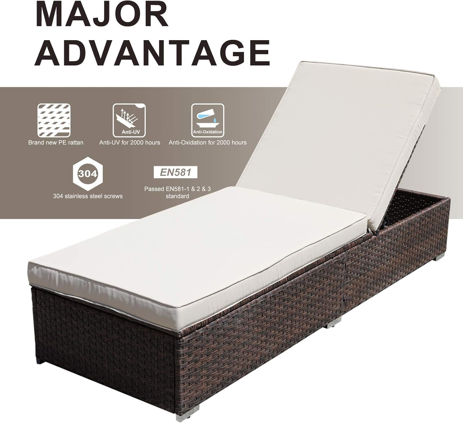 Outraveler Rattan Adjustable Backrest Patio Chaise Lounge Chairs, Reclining Wicker Lounger Bed for Outdoor Garden (Brown) : Patio, Lawn & Garden