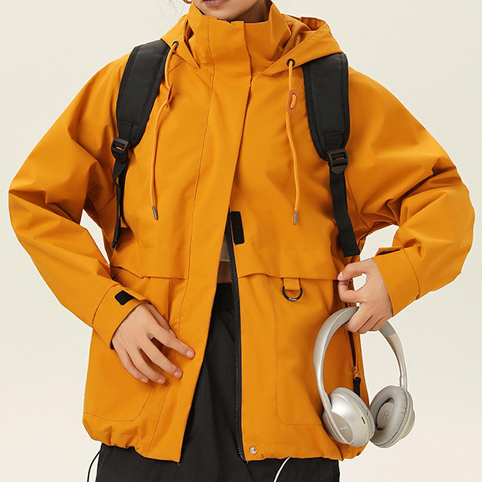Saymany Jacke Damen Übergangsjacke Wasserdicht Outdoorjacke Winddicht Atmungsaktiv Regenjacke Regenmantel Mit Kapuze Und Taschen Windjacke Kapuzenjacke Einfarbige Casual Windbreaker Raincoat