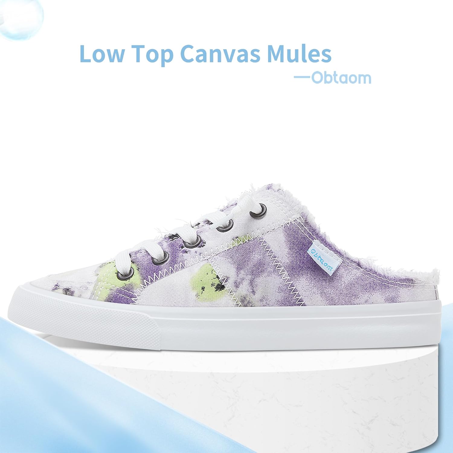 Obtaom Women Canvas Mules Memory Foam Clipper Fashion Sneakers Comfortable Slip-On Mule Backless Holiday Shoes - Image 3