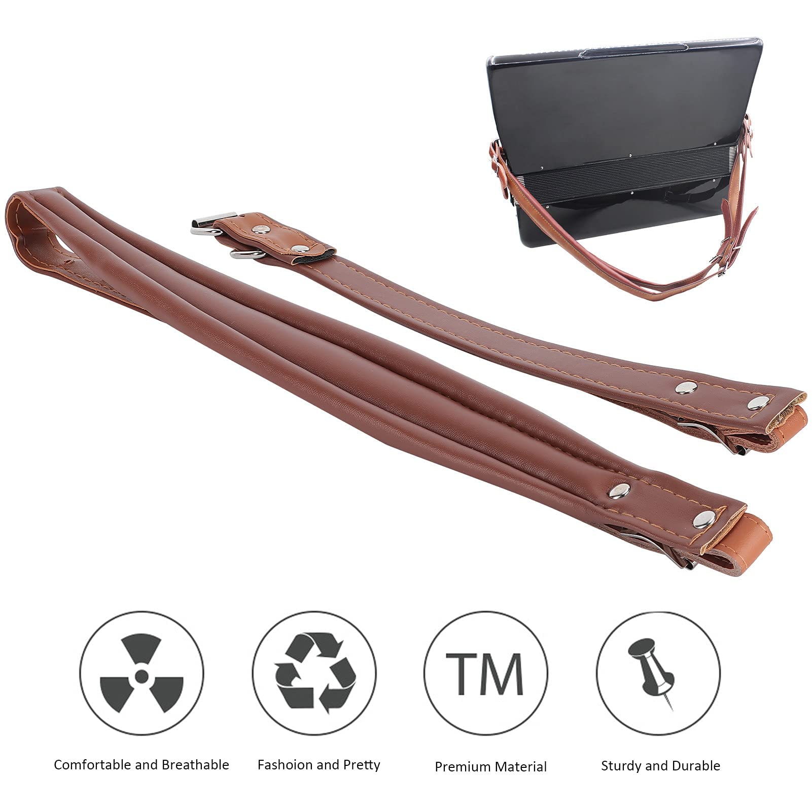 LiebeWH 2Pcs Akkordeon Schultergurte 83-110cm Verstellbare Akkordeon Gurt PU Lederriemen Zubehör mit Stabilen Schnallen für 16-120 Bass Coffee