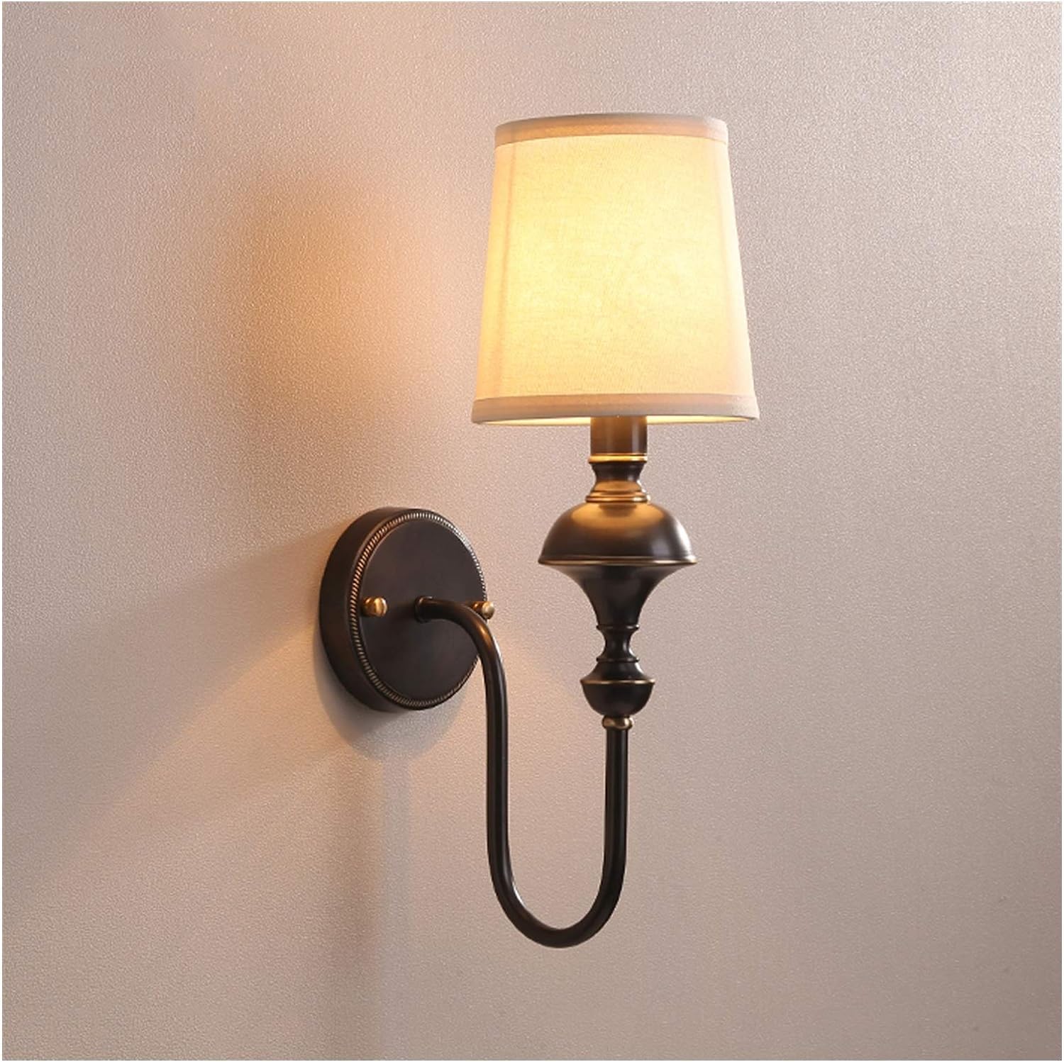 ASerZenith Modern Copper Wall Lamp Simple Living Room Background Wall Bedroom Bedside Wall Light Staircase Aisle Wall Lamp With Linen Fabric Lampshade,Chandelier Lamps(Black-1Pack)