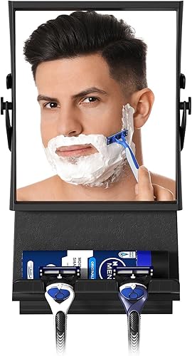 Espejo de ducha sin niebla para afeitar, aumento de doble cara 1X3X, espejo de baño antivaho con escobilla de goma, a prueba de óxido, color negro