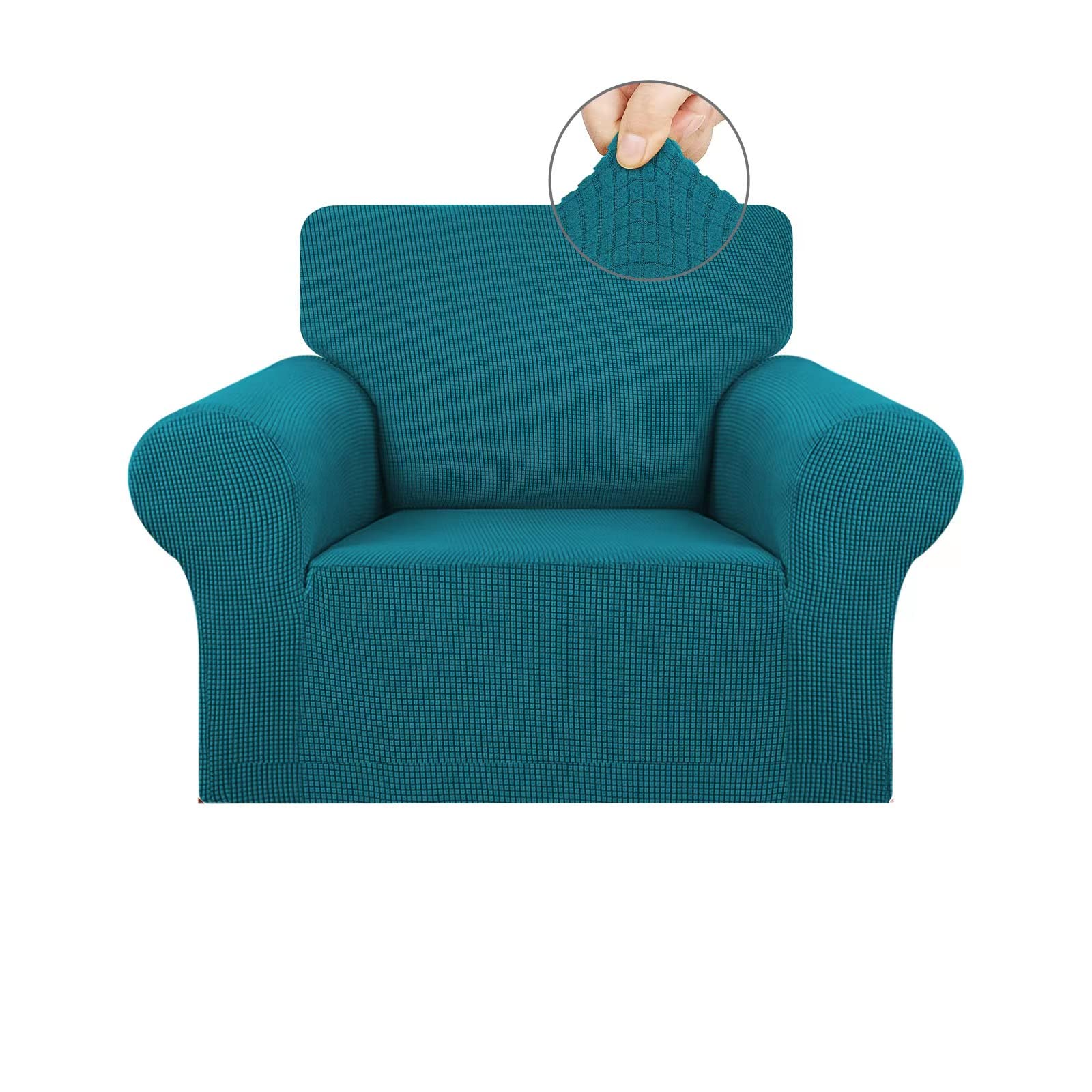 Photo 1 of KEKUOU Stretch Single Sofa Slipcover 1 Piece Couch Sofa Cover (31"-55") Furniture Protector 1 Seater Sofa with Elastic Bottom for Kids,Pet.Jacquard Small Checked Pattern Fabric(Small,Peacock Blue)