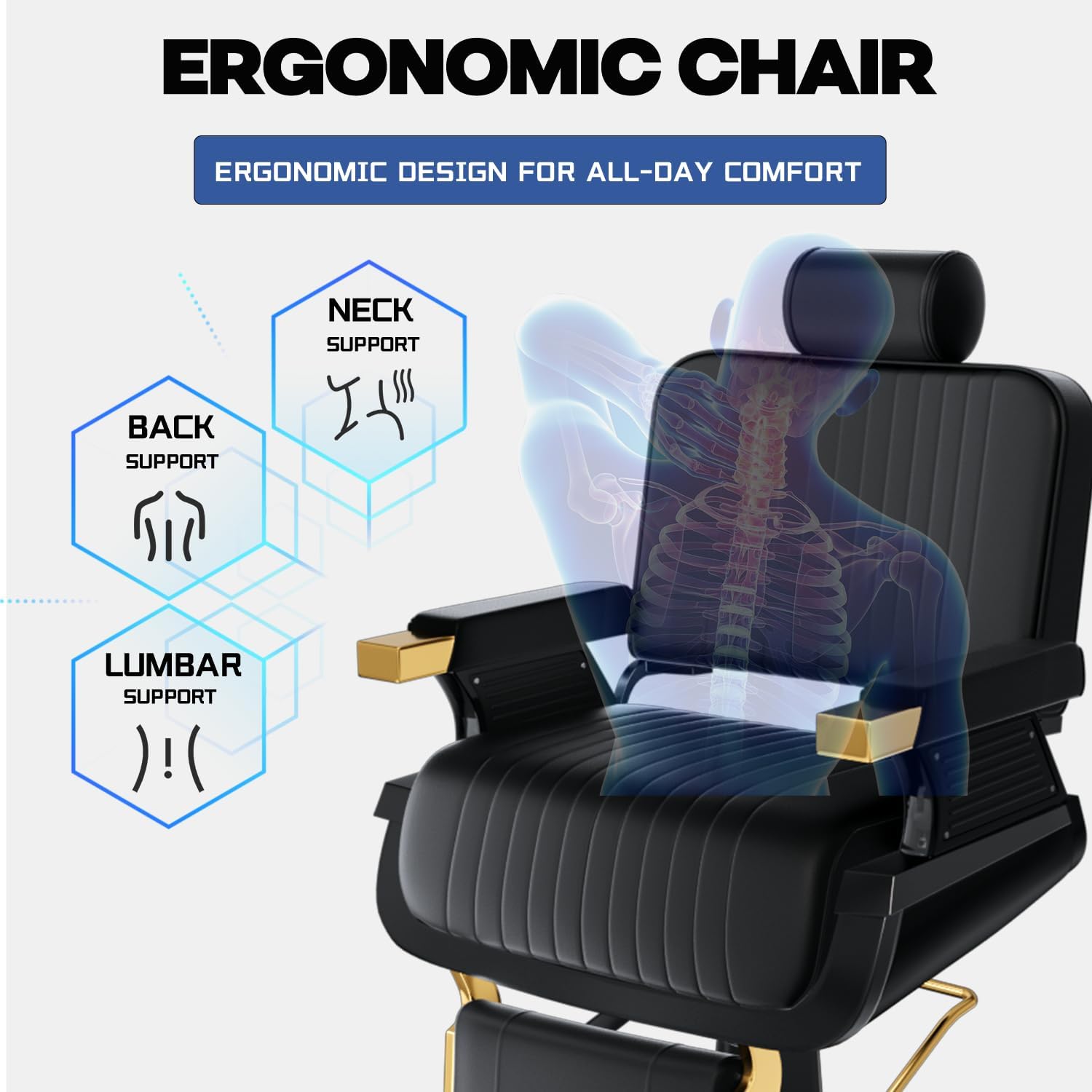 All Purpose Black Barber Chair, Professional Heavy Duty Hydraulic Reclining Salon Chair for Hair Stylist, 360° Swivel, Headrest & Footrest, Beauty Spa Tattoo Equipment, 440lbs Capacity