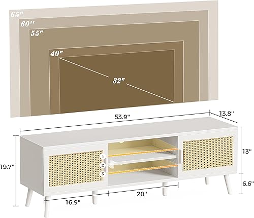 Vista 7 de SUPERJARE TV Stand for 65 Inch TV, Entertainment Center with Adjustable Shelf, Rattan TV Console with 2 Cabinets, Media Console, Solid Wood Feet, 4