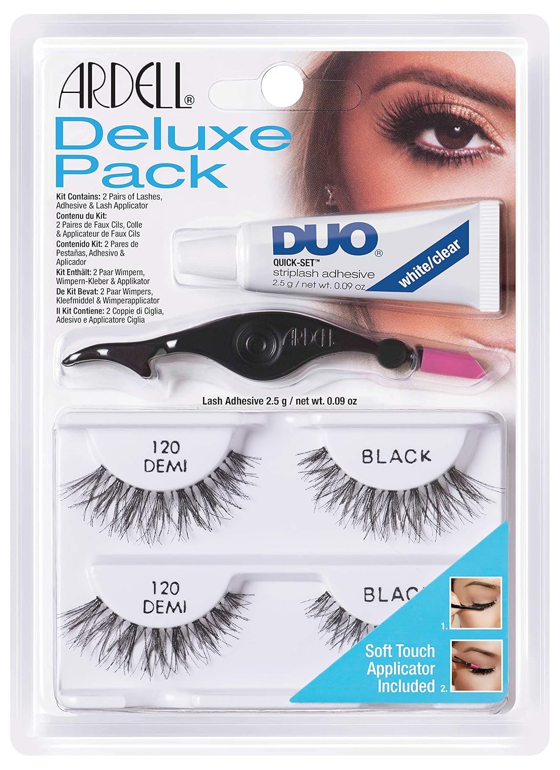 ARDELL Deluxe Pack - Style 120, 2 x Paar Echthaarwimpern mit Duo Wimpernkleber und Applikator zum Anbringen der künstlichen Wimpern, für Fake Lashes, 26 gr.