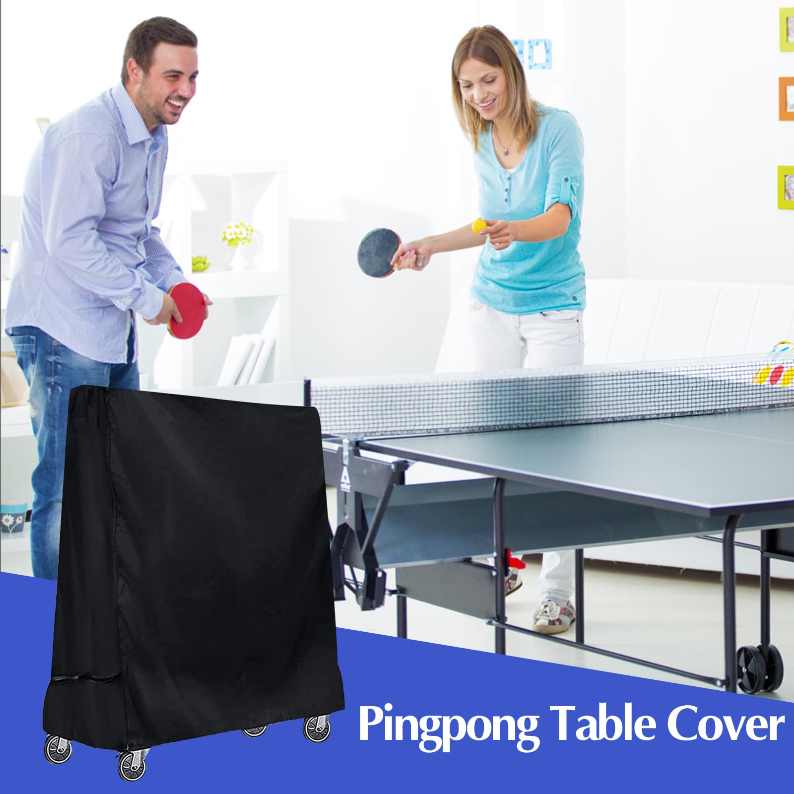 Yuragim Copertura per tavolo da ping pong, 420D, Oxford, impermeabile, antivento, resistente ai raggi UV, colore nero, per interni ed esterni, 165 x 71 x 185 cm