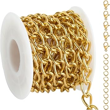 UMAOKANG 6.6 Feet Gold Plated Chain for Jewelry Making Stainless Steel Twist Cable Jewelry Chain Roll with Jewelry Supplies Findings