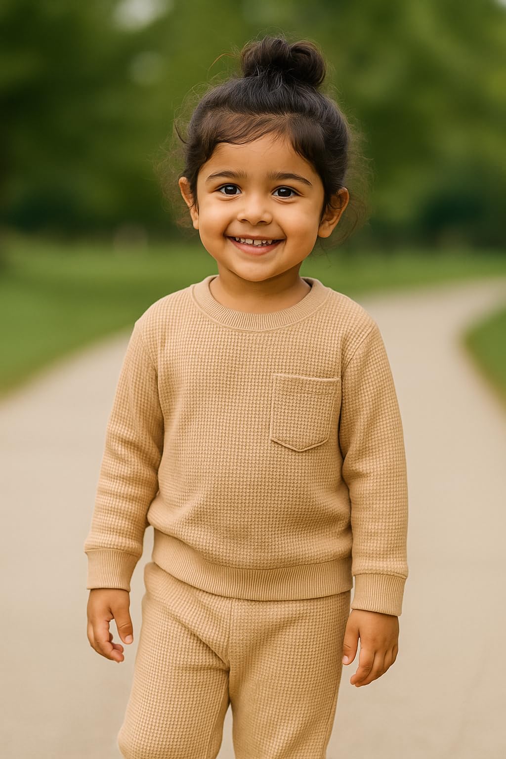 HuggleBug Kids Cotton Waffle Co-ord Set for Boys & Girls | Soft Breathable Everyday Wear Top & Bottom Set 1