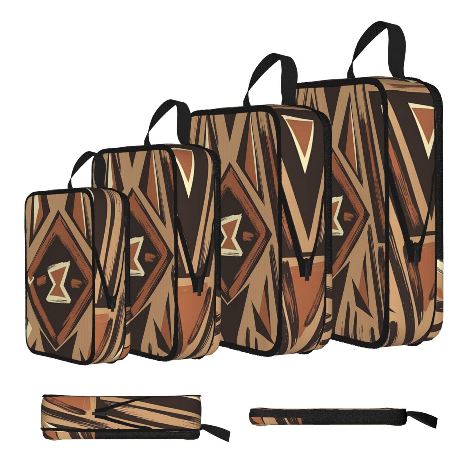 African tribal patterns Print Packing Cubes for Travel Space Saver Bags, Compression Packing Cubes Set of 4, Expandable Luggage Organisers, Suitcase Organiser Bags
