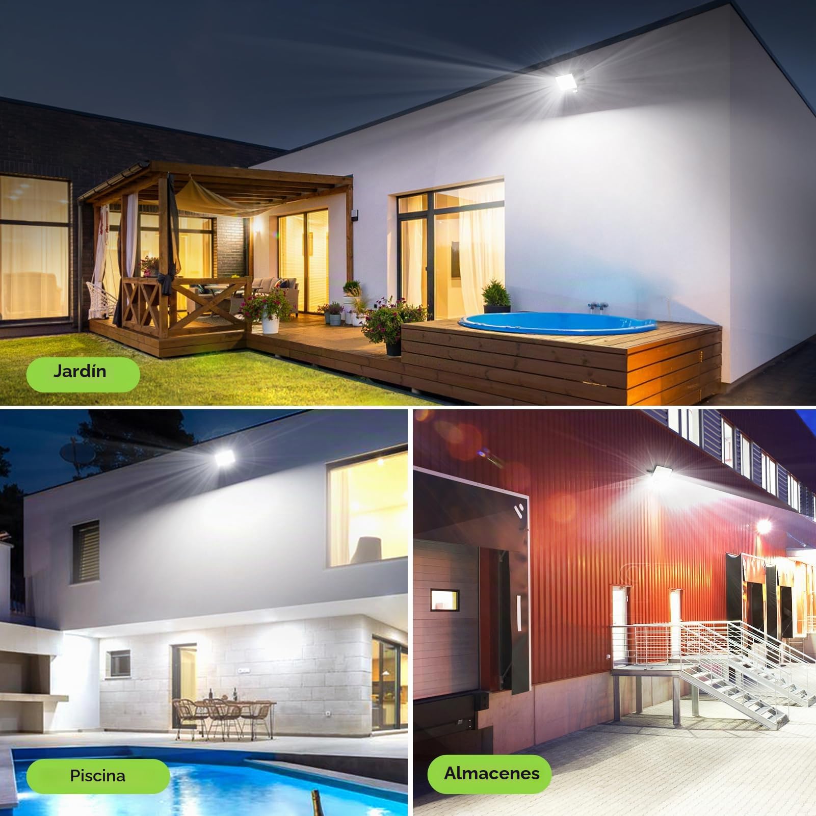 Foco LED con Sensor de Movimiento 200W 20000LM - Exterior Super Brillante IP66 Impermeable con Brillo Ajustable 6500K Blanco Frío para Casa, Garaje, Patio 2 Pack