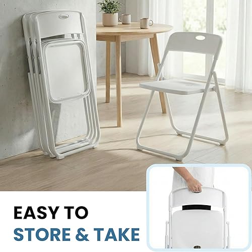 Miniatura 4 de Paquete de 10 sillas plegables de plástico blanco, asientos comerciales apilables portátiles para interiores y exteriores con marco de acero