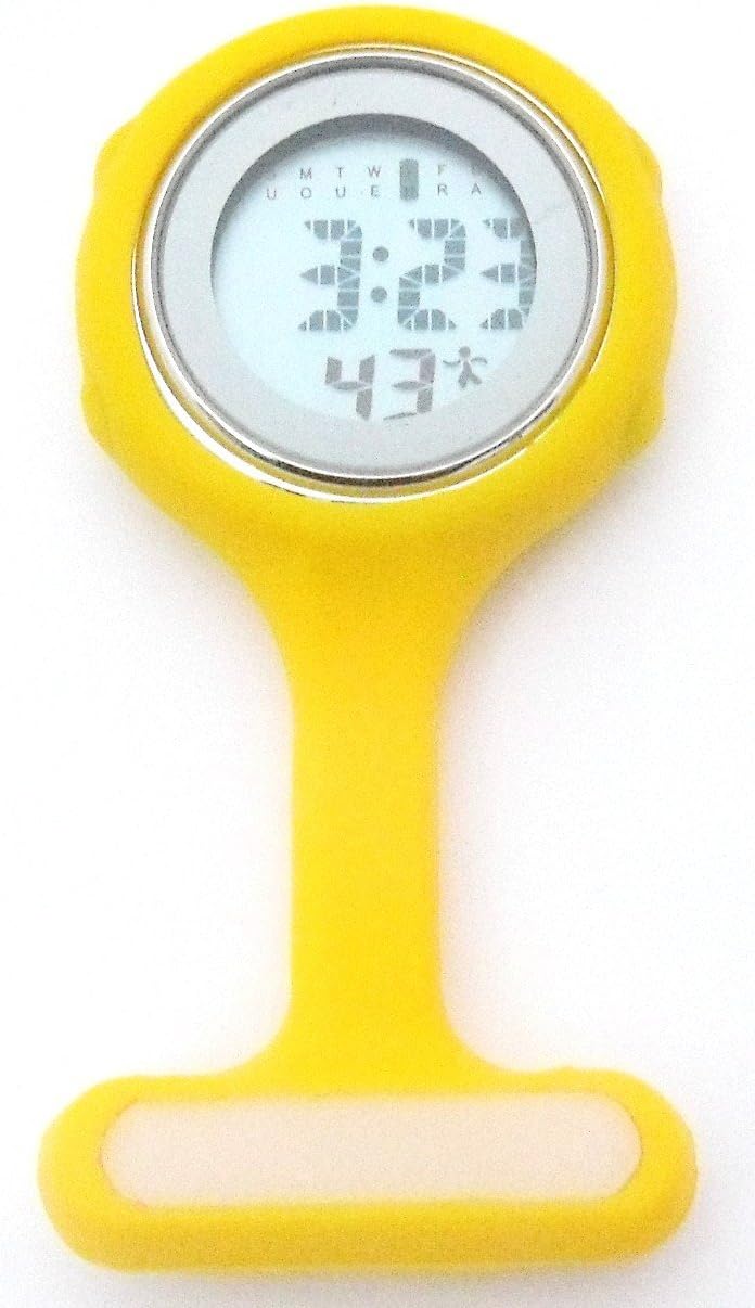 QBD Yellow Digital Unisex Multi Function Silicone Nurses/Brooch/Tunic/Fob/Pocket/Carabiner Watch