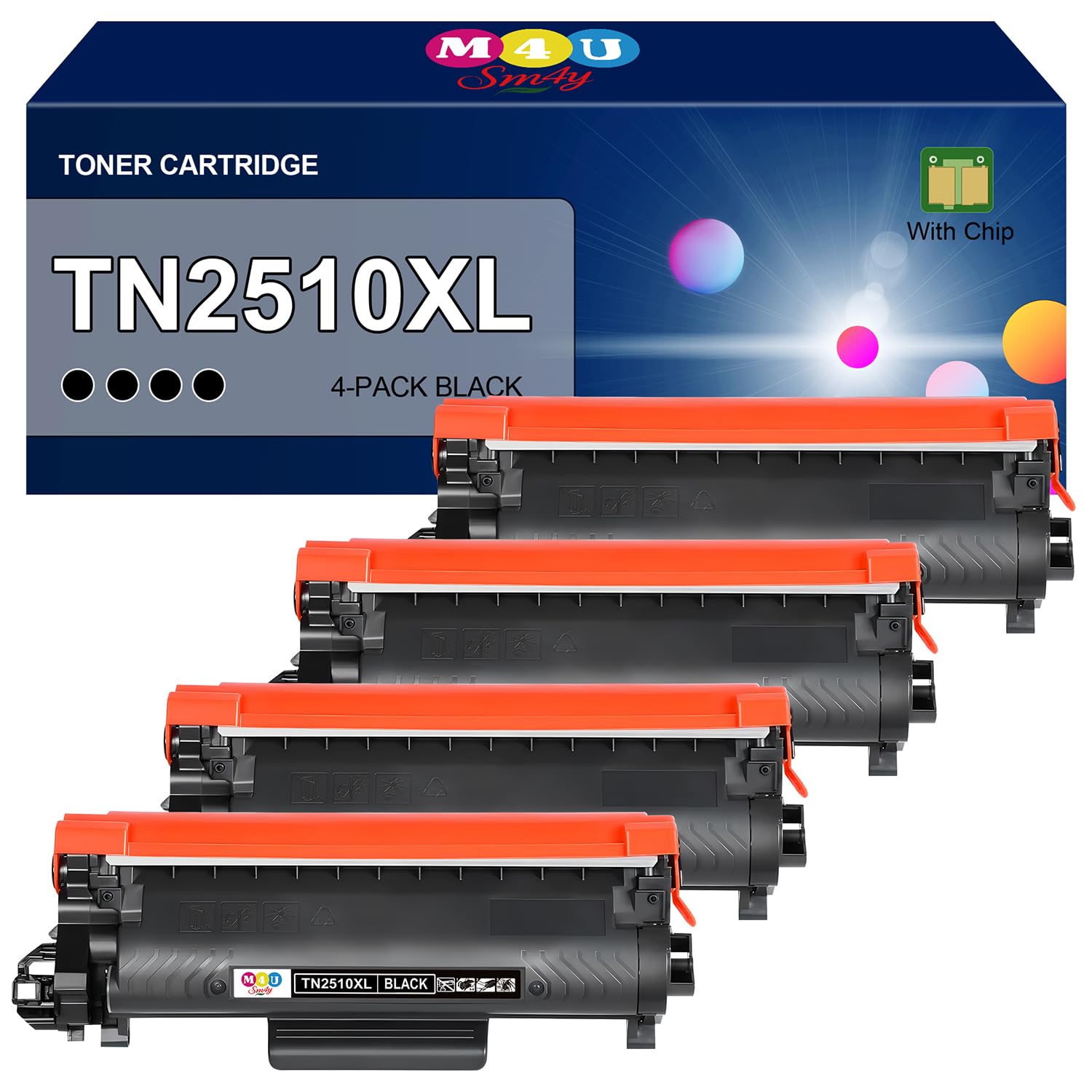 TN-2510XL Cartouche de toner, lot de 4, haute capacité compatible avec TN-2510 XL TN2510XL pour DCP-L2620DW MFC-L2800DW HL-L2400DWE MFC-L2827DW HL -L2445DW DCP-L2660DW MFC-L2860DW (noir, lot de 4)