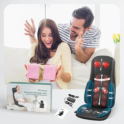 Miniatura 9 de Snailax Shiatsu Masajeador de espalda de cuello con calor, almohadilla para silla de masaje con compresión, rodillos de masaje de cuello ajustable