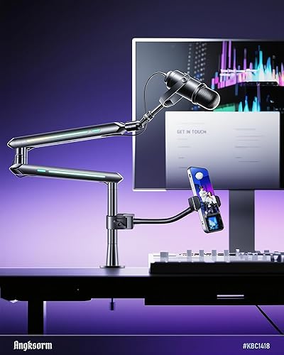 Miniatura 7 de KBC1417 - Soporte de teléfono para micrófono, soporte de teléfono de cuello de cisne resistente con súper abrazadera y soporte universal para