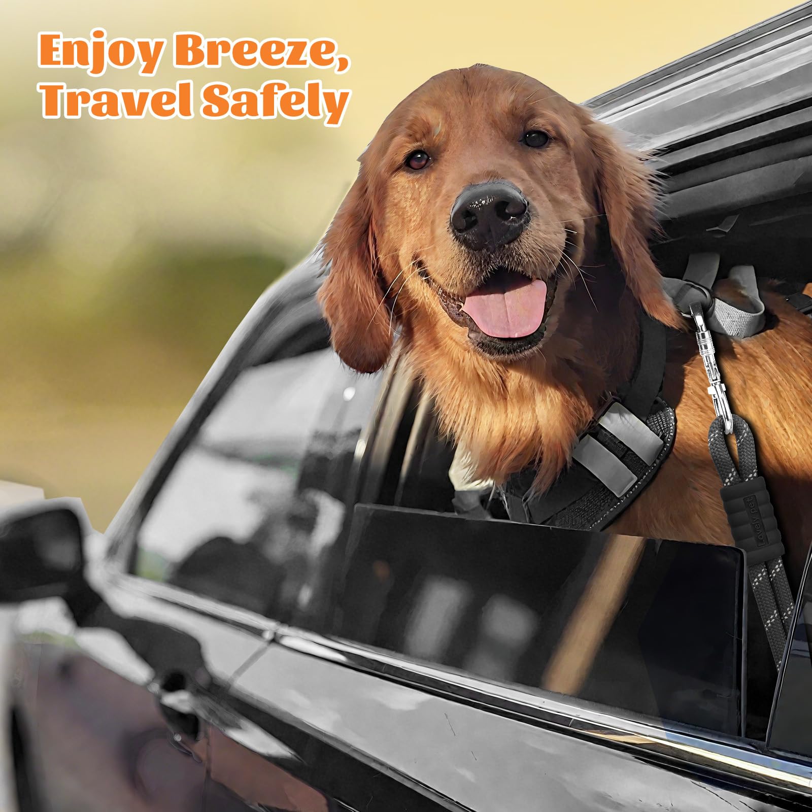 Pawaboo Dog Seatbelt for Car, Reflective Rope Dog Dog Car Seat Belt Bungee, Pet Tether Safety Restraint with Heavy Duty Buckle, Dogs Cars Harness Leash with 360&deg; Lockable Buckle, Black - image 6