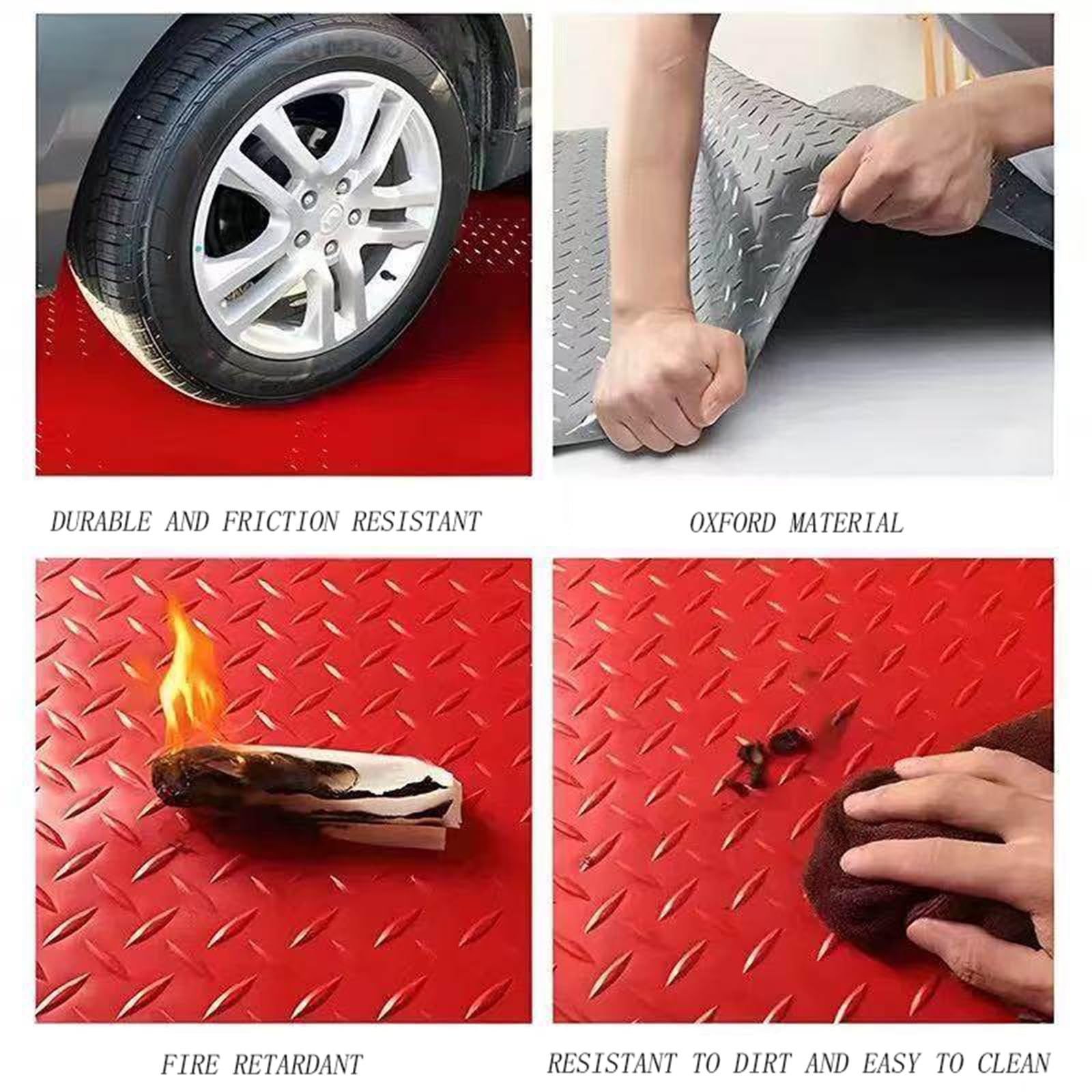 Rouleau de Sol Tapis Garage en PVC-Tapis commerciaux 1.5x5m-tapis stationnement antidérapant imperméable, Plaque Diamant Relief, Commercial(Red,1x3m/3.2x9.8ft)