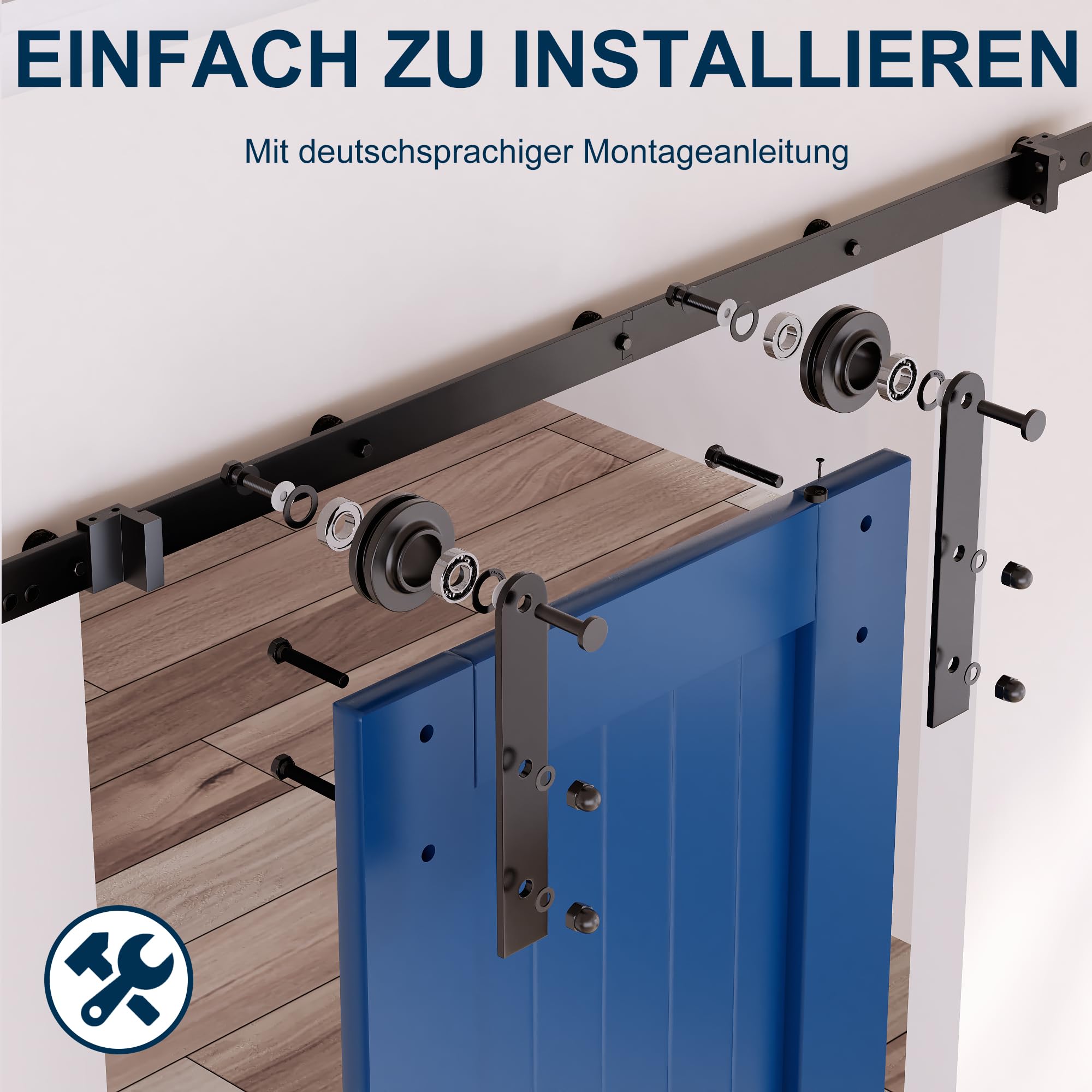 SKYSEN Porta Scorrevole Esterno Muro 183cm, per sistema di Cancelli scorrevoli con guida a pavimento, guida scorrevole, durevole, ideale per risparmiare spazio