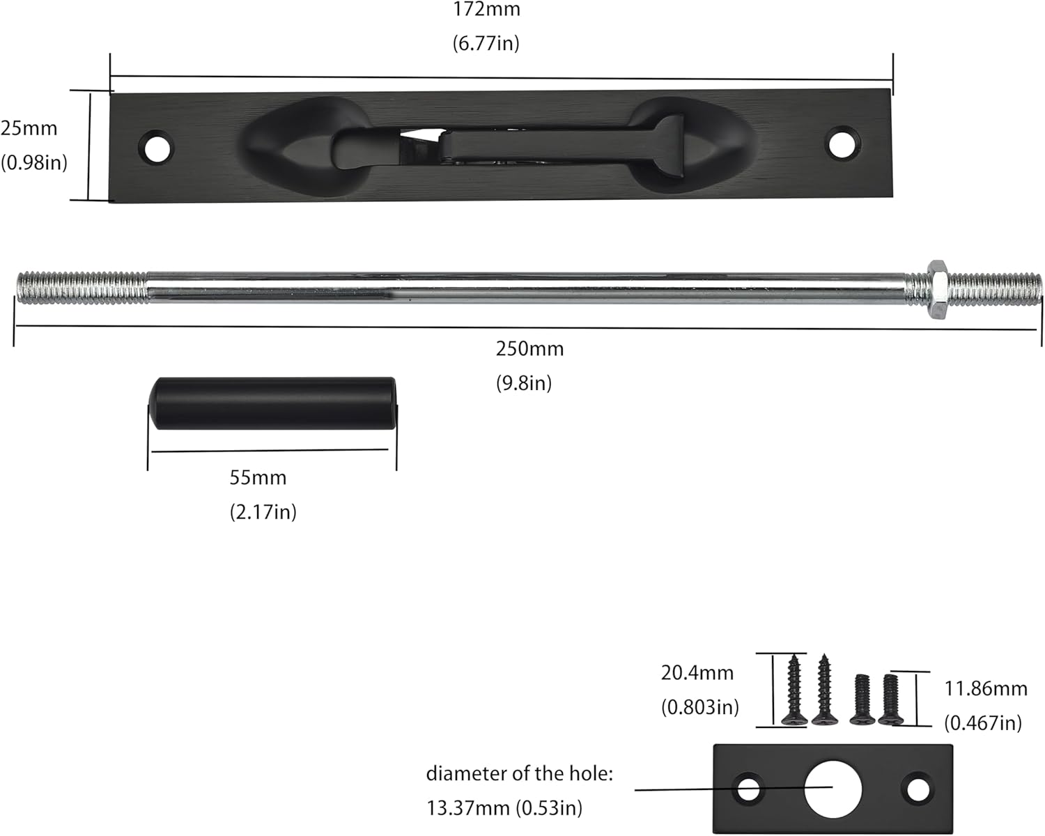 TOGU 2 Pack 10 "Extension Flush Bolt, Flush Bolt for Double Door,Used As Alternative Tools for French Door Lock, Fixed A Variety of Doors, Matte Black