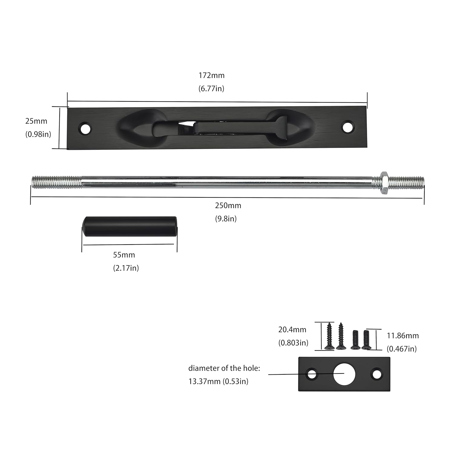 TOGU 10" Extension Flush Bolt for Double & French Doors, Matte Black