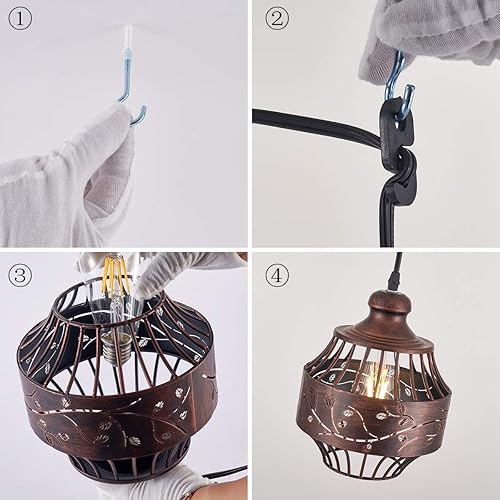 Miniatura 8 de YLONG-ZS Luces colgantes enchufables con cable colgante de 16 pies e interruptor de atenuación de encendidoapagado, lámpara de techo industrial de