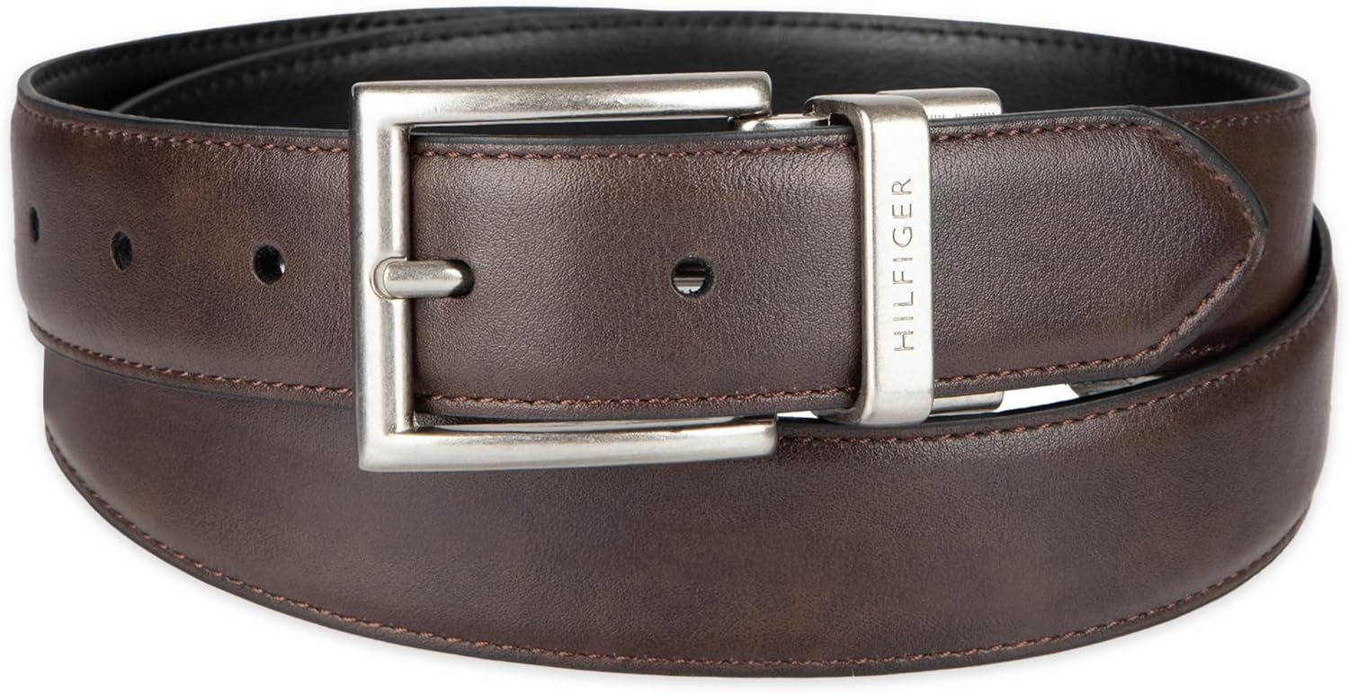 Tommy Hilfiger Men's Reversible Leather Belt - Casual for Mens Jeans with Double Sided Strap and Silver Buckle , brown/black, 42 - Image 2